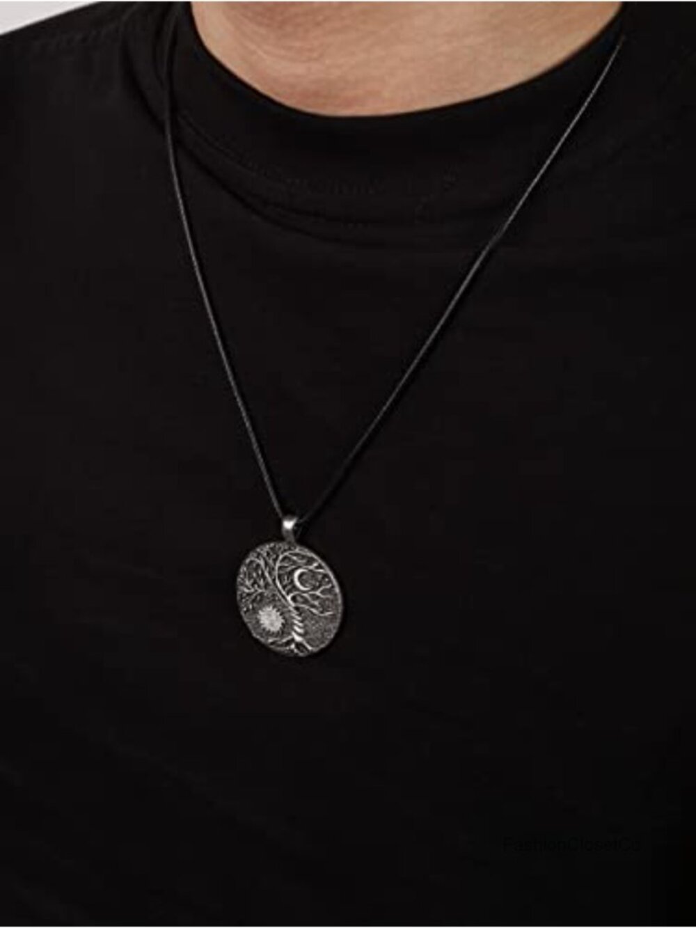 Tree of Life Pendant Necklace, Faux Leather Cord, Antique Silver Finish - Picture 5 of 5